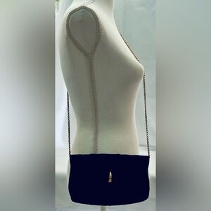 RODO Navy Blue Evening Bag/Purse ITALY Gold Chain Strap Gold Rhinestone Clasp